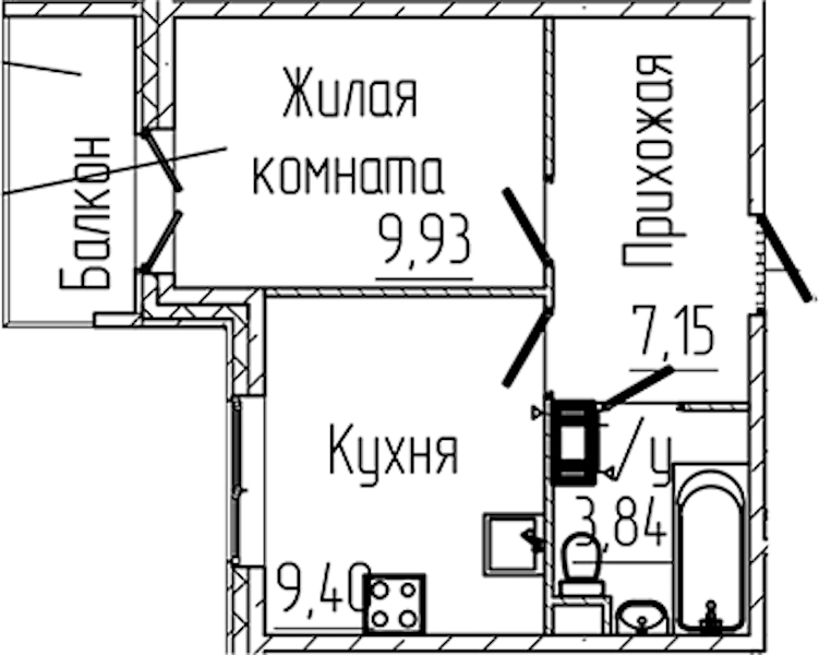 1-комнатная квартира 31.4 м², 8/8 эт., ЖК «SERTOLOVO PARK»